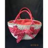 Womens Red Polka Dot &amp; Vinyl Fabric Lined Straw Carry Bag Unique #2 small image