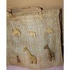 Woven Straw Tote Lined Wooden Elephants Giraffes Braided Straps Beach Bag A2 #1 small image