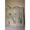 Woven Straw Tote Lined Wooden Elephants Giraffes Braided Straps Beach Bag A2 #4 small image