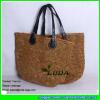 LDLF-006 leather handles raffia straw tote bag fashionable beach shopper bag #2 small image