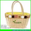LDYP-036 golden pu top piping basket bag handmade women summer beach straw tote bags #1 small image