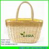 LDYP-036 golden pu top piping basket bag handmade women summer beach straw tote bags #4 small image