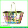 LDSL-042 2017 hot sale colored plasitc beach tote bag pp strap plaited straw bag
