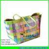 LDSL-042 2017 hot sale colored plasitc beach tote bag pp strap plaited straw bag #2 small image