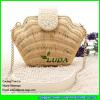 LDTT-018 wholesale beaded straw handbag lady sea shell rattan straw bag with metallic chains
