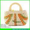 LDYP-039  handmade bright color cornhusk flower straw bag beach tote bag for summer vacation #3 small image