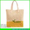 LDLF-013 natural color and light yellow striped raffia tote pom poms straw raffia bag for women travel on beach #1 small image