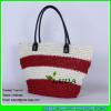LDZS-021 striped women tote bag paper straw crochet beach bag with black handles #2 small image