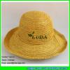 LDMZ-002 natural color raffia knitted hat hemming raffia beach hat with straw brim #2 small image