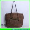 LDLF-008 dark brown raffia straw beach bag foldable crochet raffia totes