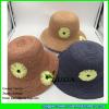 LDMZ-011 embroidery flower raffia hat navy blue raffia straw crochet sun hat #1 small image