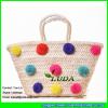 LDYP-032 2017 new large totes colorful pom poms straw bags for beach in summer #1 small image