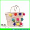 LDYP-032 2017 new large totes colorful pom poms straw bags for beach in summer