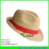 LDMZ-004  natural raffia straw crochet beach sun hats red striped raffia hats #1 small image