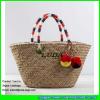 LDSC-017 2017 new design handbag cotton pom poms beach tote seagrass straw bags #2 small image