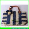 LDZS-026 fashionable striped beach straw bags with pom poms #2 small image