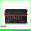 LDZS-010 black pom pom handbag paper straw  crochet clutch bag for women