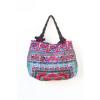 Blue Orchids Beach Tote Bag with Thai Hmong Embroidered Fabric Large Size