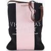 Victoria  Secret PINK Black Tote Bag Leather Strap Canvas Travel Gym Beach Bag
