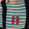 FLIP FLOPS CANVAS STRIPED beach cotton natural tote bag EMBROIDERED PINK NEW