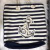 Nautical Anchor Blue and White Striped Canvas Tote Travel Beach Shopping Bag