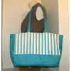 Pretty! Bright Turquoise Blue &amp; White Stripe Summer Tote/Shopper/Beach-Pool bag.