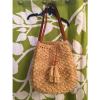 MAR Y SOL Madagascar Straw &amp; Leather Bucket Tote Bag Handbag Purse Beach