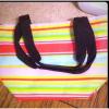 Vincelli Multi Stripe Beach Bag Zipper Closure Shopper Tote Nylon Purse