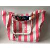 New Victoria&#039;s Secret Pink Stripe Canvas Tote Beach Travel Bag Tropical Floral