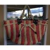 SUN N SAND Big Straw Bag Pink &amp;  White Stripe Beach Summer Bohemian Style