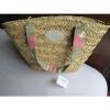 NEIMAN MARCUS Medium Tote Straw Bag Beige Summer Beach Basket Weave Pink Camofla #1 small image