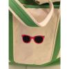 LARGE SUNGLASSES CANVAS beach cotton natural tote bag EMBROIDERED GREEN ZIP NEW