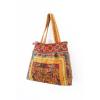 Ethnic Handmade Beach Tote Bag Thai Hmong Embroidered Bird Pattern in Orange