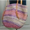 X Large Woven Straw  Bucket Market Beach Bag Purse Leather Straps