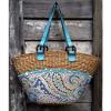 VERA BRADLEY BLUE &amp; TURQUOISE Paisley Straw BEACH Resort TOTE SHOULDER Bag XL