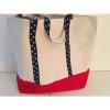 RED WHITE BLUE LG beach cotton cotton canvas tote bag EMBROIDERED NAVY STARS NEW