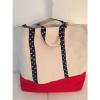 RED WHITE BLUE LG beach cotton cotton canvas tote bag EMBROIDERED NAVY STARS NEW