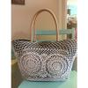 Skemo Beach Bag Straw Leather Crochet Bag Handmade Beaded Rhinestones