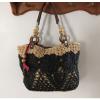 Fossil Straw Tote Black Tan Handbag Perfect Beach Bag #3 small image