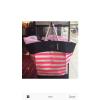 Victorias Secret SWIM Tote Beach Bag Pink White Stripes Rope Handles - NWT