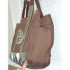 Authentic TORY BURCH Women canvas Beach Tote bag Brown &amp; Metallic Medium size #3 small image
