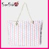 Linen Braided Rope Striped Anchor Summer Print Zip Beachbag Tote Bag