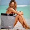 Victoria’s Secret St.Barth&#039;s Black White Stripes Pink Handle Beach Tote Bag