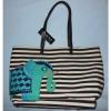 Bueno Beach Bag Tote Purse Black/Tan Stripe with Turquoise Elephant NWT #1 small image