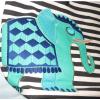 Bueno Beach Bag Tote Purse Black/Tan Stripe with Turquoise Elephant NWT