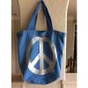 Victoria&#039;s Secret PINK Large Blue Silver Tote Bag Peace Sign Beach Bag