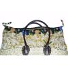 SKEMO - BEACH BAG/PURSE - Wicker, Braided, Floral Lining, Leather Handles NWOT