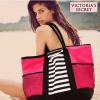 NWT Victoria&#039;s Secret Island Tote Beach Pink Black Striped Gym Travel 2016 Bag
