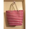 LG Pink &amp; White Striped Beach Bag With Rope Handles Bag NWOT