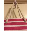 LG Pink &amp; White Striped Beach Bag With Rope Handles Bag NWOT #4 small image